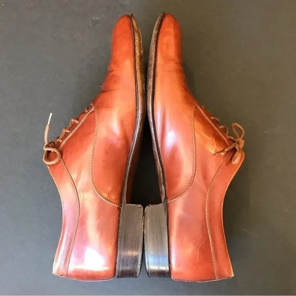 Mario Bruni Made in Italy Lace-Up Brown Leather Oxford Shoes, Size 9.5